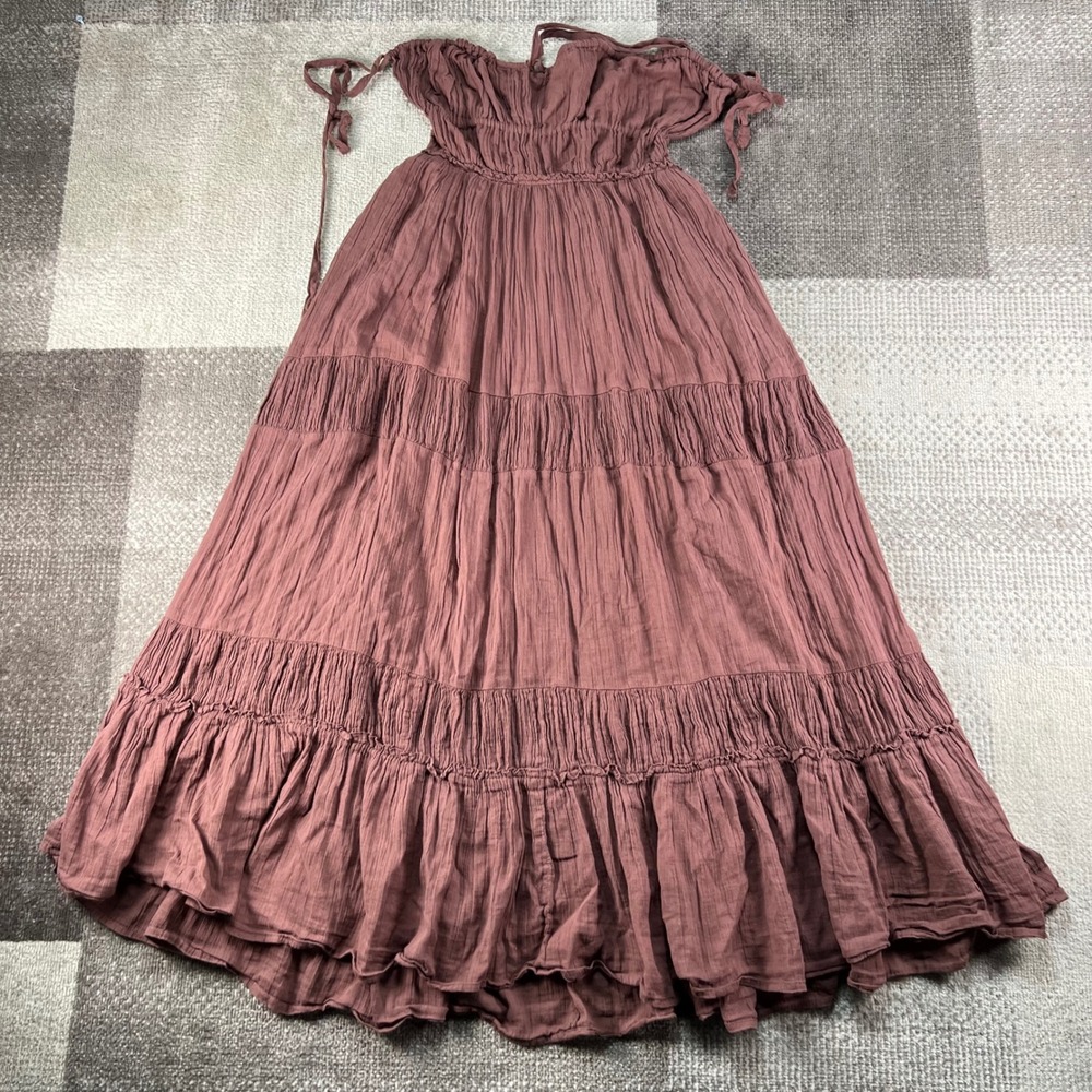 Free People Taking Sides Maxi Dress XS Brown Gauze Tiered Halter Boho
